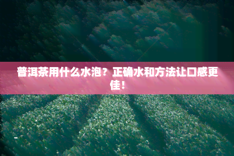 普洱茶用什么水泡？正确水和方法让口感更佳！