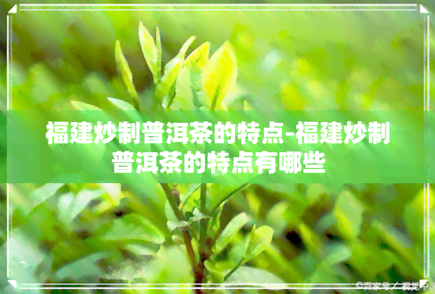 福建炒制普洱茶的特点-福建炒制普洱茶的特点有哪些