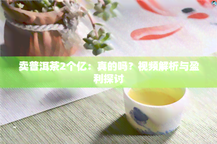 卖普洱茶2个亿：真的吗？视频解析与盈利探讨