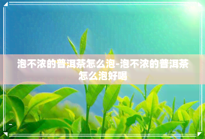 泡不浓的普洱茶怎么泡-泡不浓的普洱茶怎么泡好喝