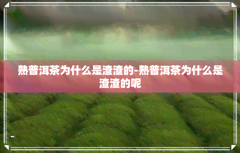 熟普洱茶为什么是渣渣的-熟普洱茶为什么是渣渣的呢