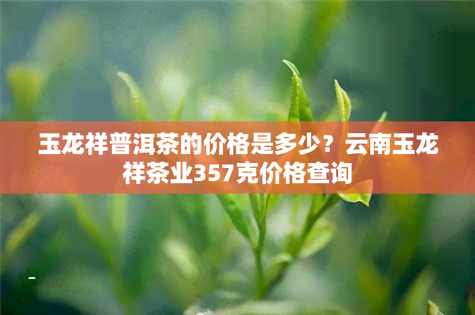 玉龙祥普洱茶的价格是多少？云南玉龙祥茶业357克价格查询