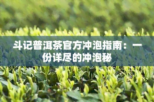 斗记普洱茶官方冲泡指南：一份详尽的冲泡秘