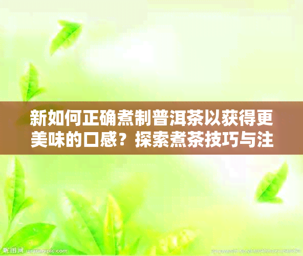 新如何正确煮制普洱茶以获得更美味的口感？探索煮茶技巧与注意事项