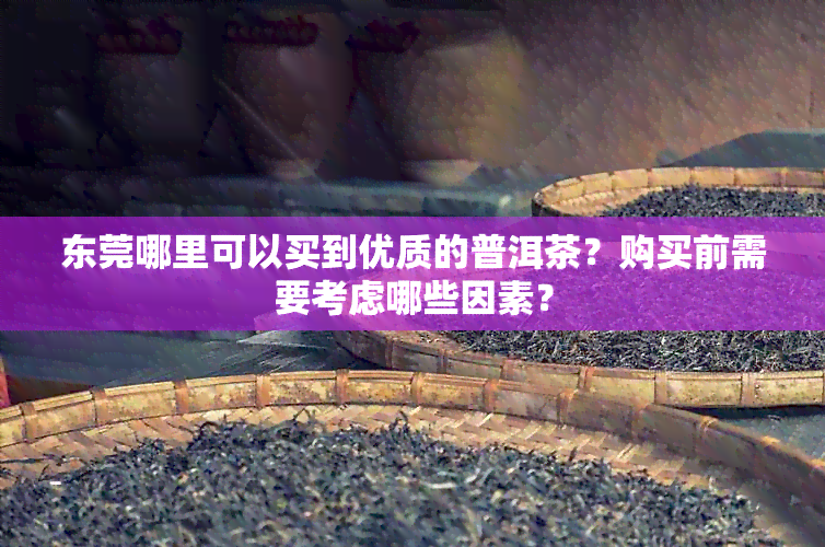 东莞哪里可以买到优质的普洱茶？购买前需要考虑哪些因素？