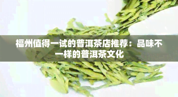 福州值得一试的普洱茶店推荐：品味不一样的普洱茶文化