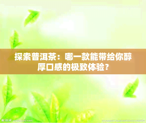 探索普洱茶：哪一款能带给你醇厚口感的极致体验？