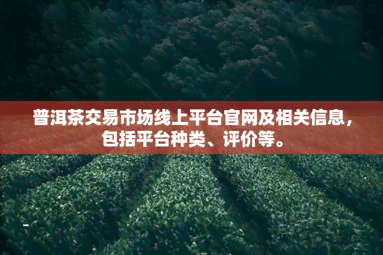 普洱茶交易市场线上平台官网及相关信息，包括平台种类、评价等。