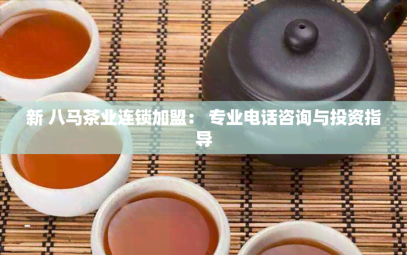 新 八马茶业连锁加盟： 专业电话咨询与投资指导