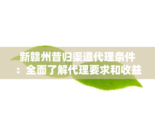 新赣州昔归渠道代理条件：全面了解代理要求和收益潜力