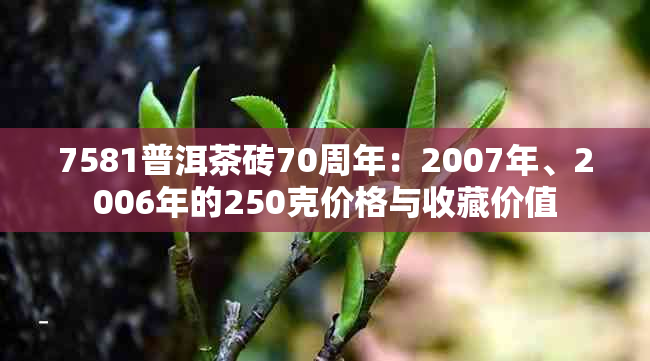 7581普洱茶砖70周年：2007年、2006年的250克价格与收藏价值