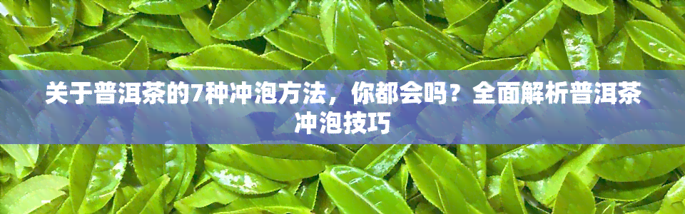 关于普洱茶的7种冲泡方法，你都会吗？全面解析普洱茶冲泡技巧