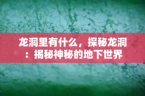 龙洞里有什么，探秘龙洞：揭秘神秘的地下世界