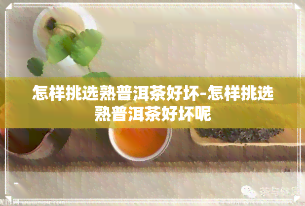 怎样挑选熟普洱茶好坏-怎样挑选熟普洱茶好坏呢