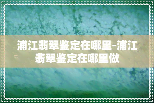 浦江翡翠鉴定在哪里-浦江翡翠鉴定在哪里做