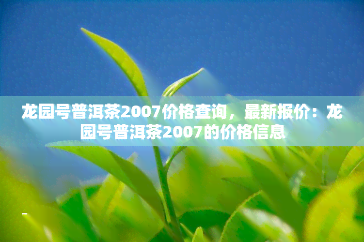 龙园号普洱茶2007价格查询，最新报价：龙园号普洱茶2007的价格信息