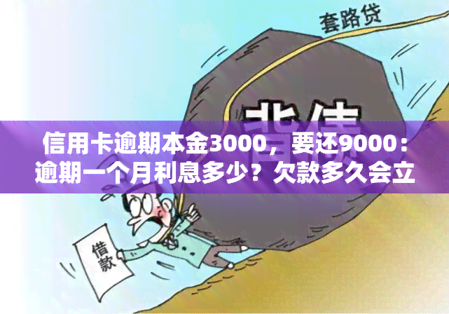 信用卡逾期本金3000，要还9000：逾期一个月利息多少？欠款多久会立案、被起诉？