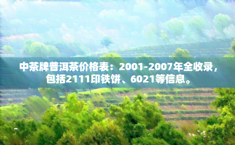 中茶牌普洱茶价格表：2001-2007年全收录，包括2111印铁饼、6021等信息。