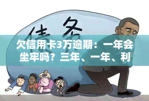 欠信用卡3万逾期：一年会坐牢吗？三年、一年、利息3万合法吗？会被起诉吗？