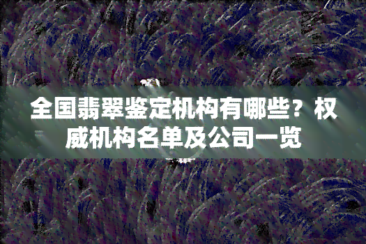 全国翡翠鉴定机构有哪些？权威机构名单及公司一览