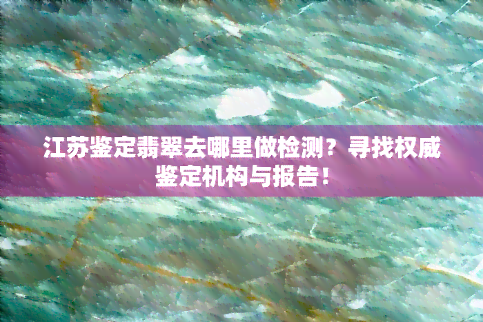 江苏鉴定翡翠去哪里做检测？寻找权威鉴定机构与报告！