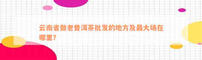 云南省做老普洱茶批发的地方及最大场在哪里？