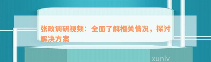 张政调研视频：全面了解相关情况，探讨解决方案