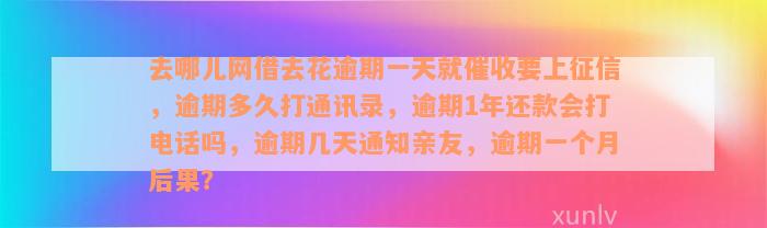 去哪儿网借去花逾期一天就催收要上征信，逾期多久打通讯录，逾期1年还款会打电话吗，逾期几天通知亲友，逾期一个月后果？