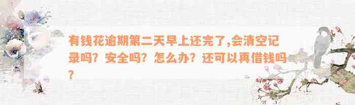 有钱花逾期第二天早上还完了,会清空记录吗？安全吗？怎么办？还可以再借钱吗？