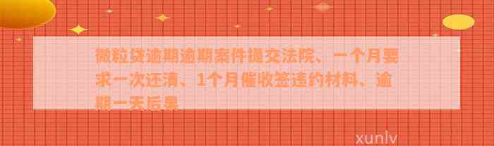 微粒贷逾期逾期案件提交法院、一个月要求一次还清、1个月催收签违约材料、逾期一天后果