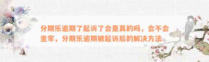 分期乐逾期了起诉了会是真的吗，会不会坐牢，分期乐逾期被起诉后的解决方法