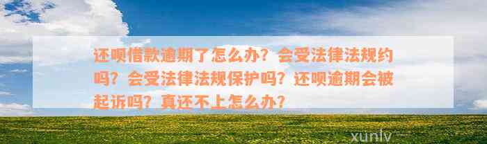 还款借款逾期了怎么办？会受法律法规约吗？会受法律法规保护吗？还款逾期会被起诉吗？真还不上怎么办？