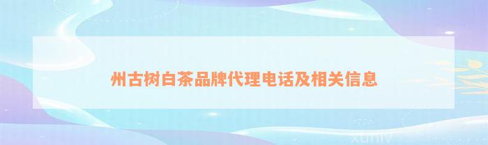 州古树白茶品牌代理电话及相关信息