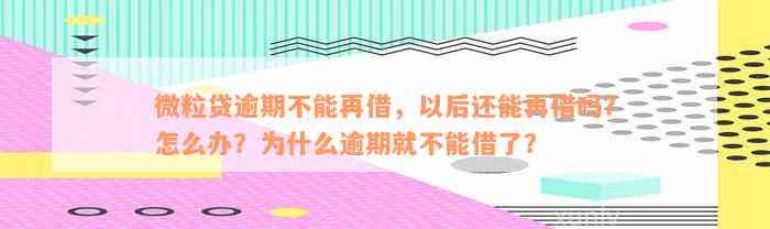 微粒贷逾期不能再借，以后还能再借吗？怎么办？为什么逾期就不能借了？