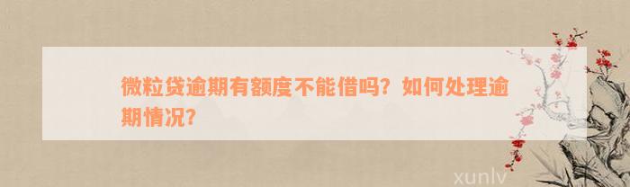 微粒贷逾期有额度不能借吗？如何处理逾期情况？