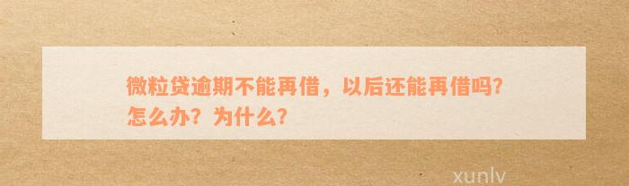 微粒贷逾期不能再借，以后还能再借吗？怎么办？为什么？