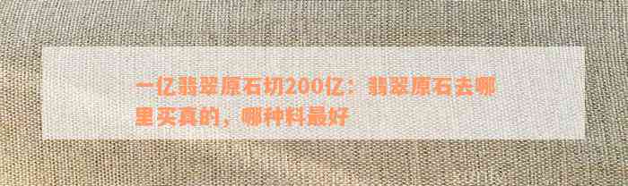 一亿翡翠原石切200亿：翡翠原石去哪里买真的，哪种料最好