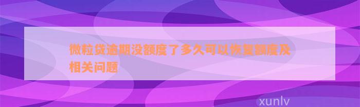 微粒贷逾期没额度了多久可以恢复额度及相关问题