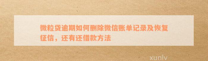 微粒贷逾期如何删除微信账单记录及恢复征信，还有还借款方法