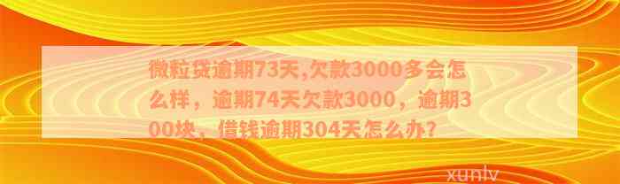 微粒贷逾期73天,欠款3000多会怎么样，逾期74天欠款3000，逾期300块，借钱逾期304天怎么办？