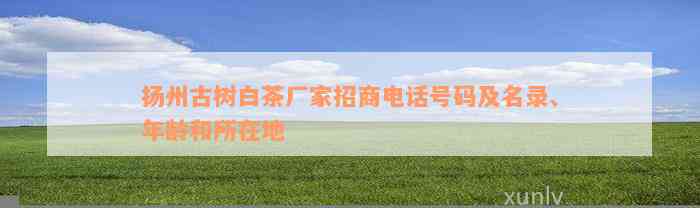 扬州古树白茶厂家招商电话号码及名录、年龄和所在地