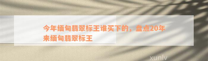 今年缅甸翡翠标王谁买下的，盘点20年来缅甸翡翠标王