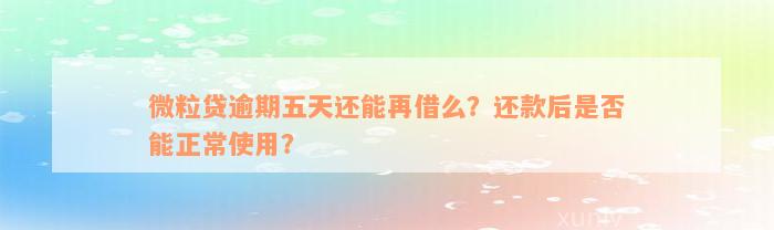 微粒贷逾期五天还能再借么？还款后是否能正常使用？