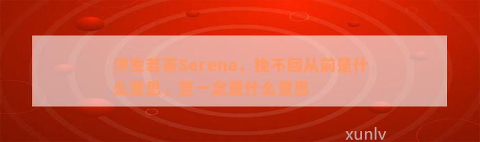 浮生若茶Serena，挽不回从前是什么意思，苦一念是什么意思