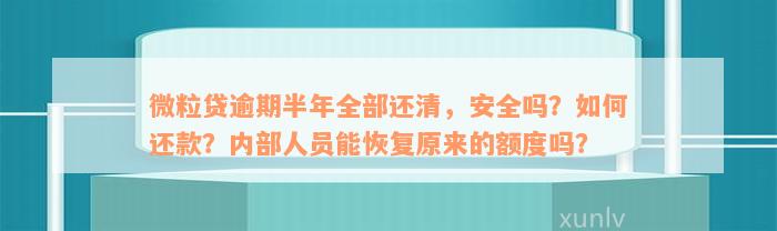 微粒贷逾期半年全部还清，安全吗？如何还款？内部人员能恢复原来的额度吗？