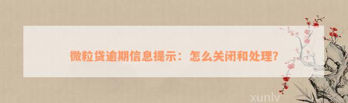 微粒贷逾期信息提示：怎么关闭和处理？