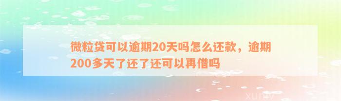 微粒贷可以逾期20天吗怎么还款，逾期200多天了还了还可以再借吗