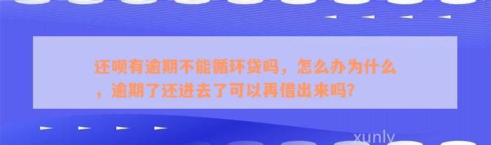 还呗有逾期不能循环贷吗，怎么办为什么，逾期了还进去了可以再借出来吗？