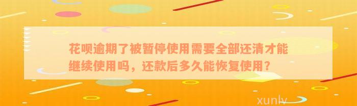 花呗逾期了被暂停使用需要全部还清才能继续使用吗，还款后多久能恢复使用？