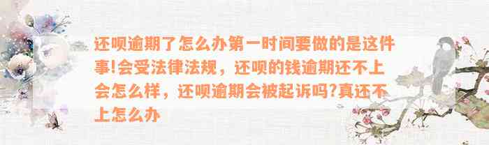 还呗逾期了怎么办第一时间要做的是这件事!会受法律法规，还呗的钱逾期还不上会怎么样，还呗逾期会被起诉吗?真还不上怎么办